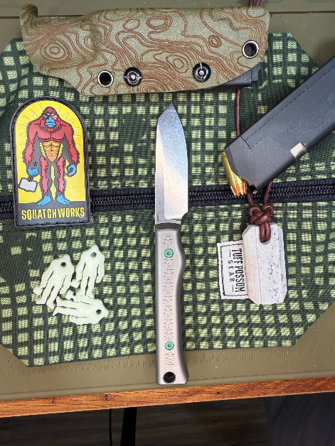 Snake Tooth 3-inch MagnaCut fixed blade knife, Titanium handle, compact and elegant, perfect for EDC and showing off your style.
