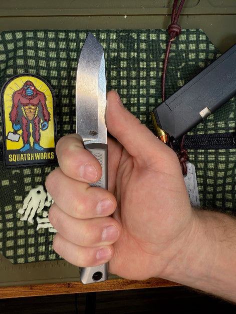 Snake Tooth 3-inch MagnaCut fixed blade knife, Titanium handle, compact and elegant, perfect for EDC and showing off your style.