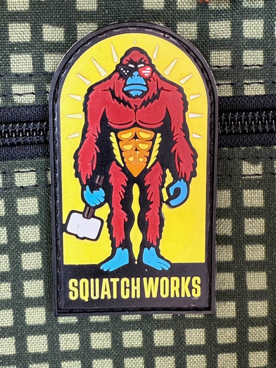 3-inch Squatch Works PVC Velcro patch featuring the iconic Squatch Works logo, perfect for customizing and enhancing your gear.